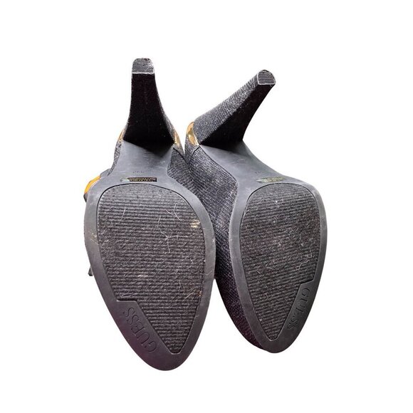 Guess Black Glitter Fabric Platform Heels With Back Zipper & Ankle Strap 8.5M - Picture 10 of 16